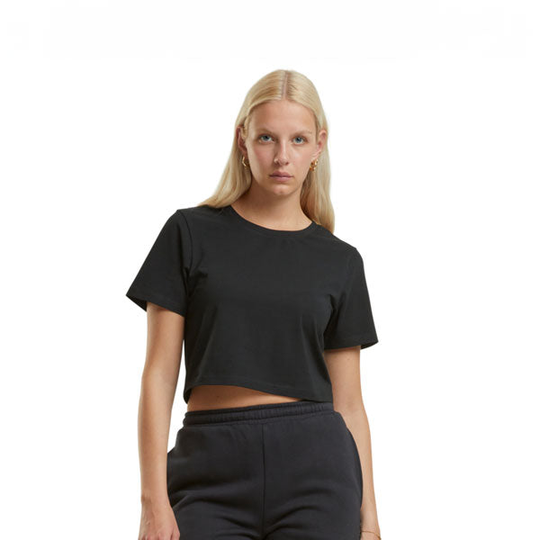 Schwarzes Crop Top aus nachhaltiger Baumwolle, minimalistischer Schnitt – einzigartigbunt