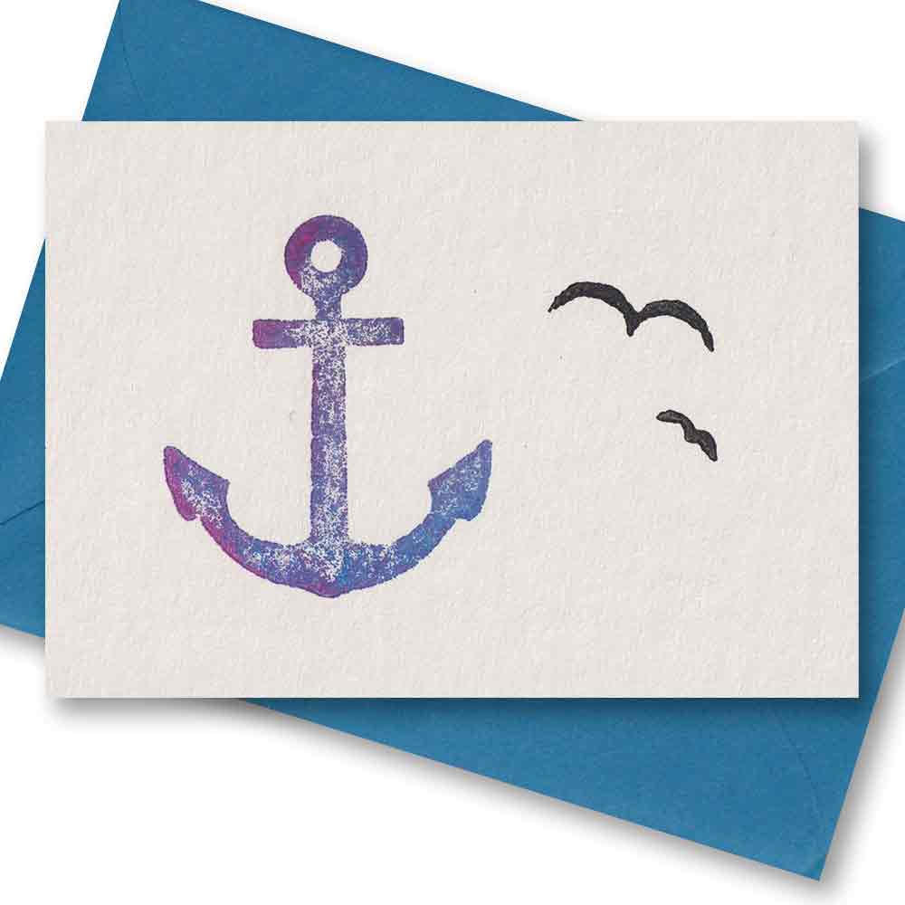 Handgedruckte Postkarte I Anker Möwe