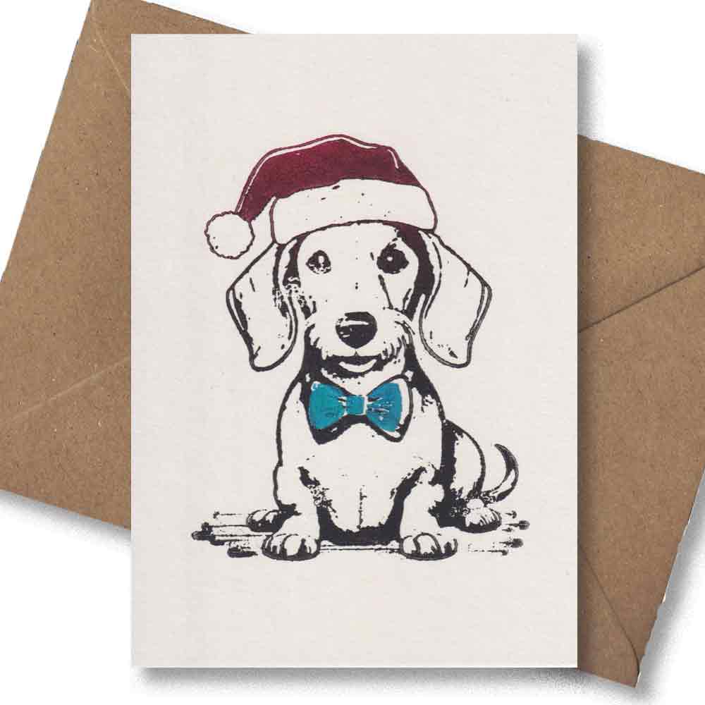 Handgedruckte Postkarte I Dackel Glatt Weihnachten