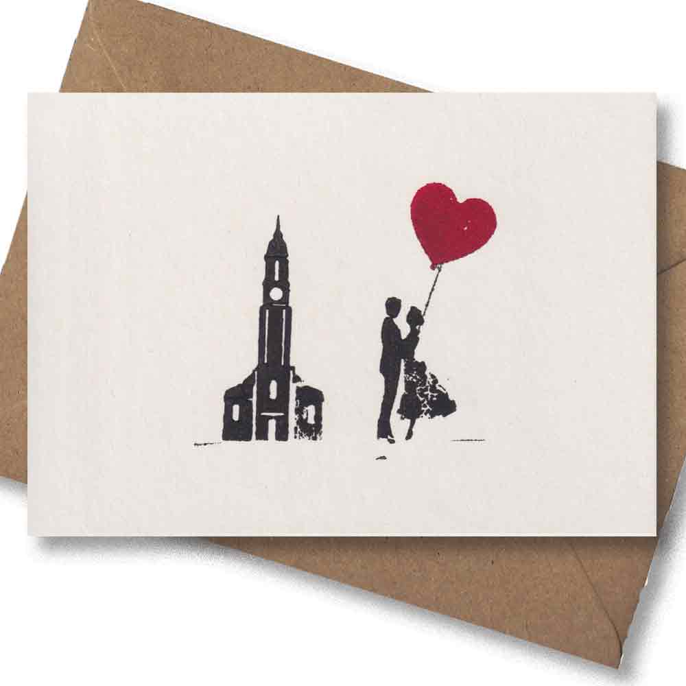 Handgedruckte Postkarte I Hochzeit Michel Herz
