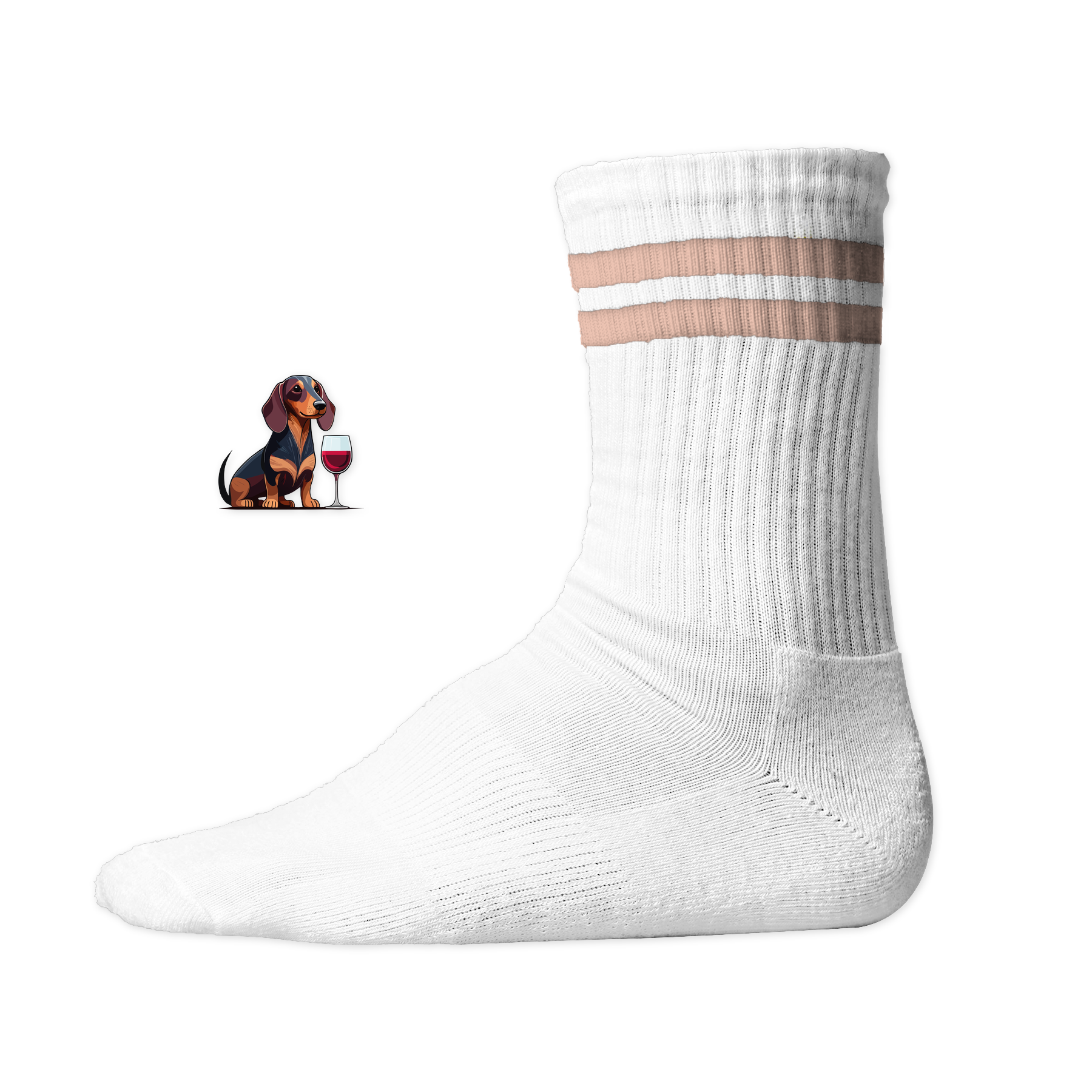 Weiße Socken mit Dackel und Rotwein-Motiv, nachhaltig – einzigartigbunt