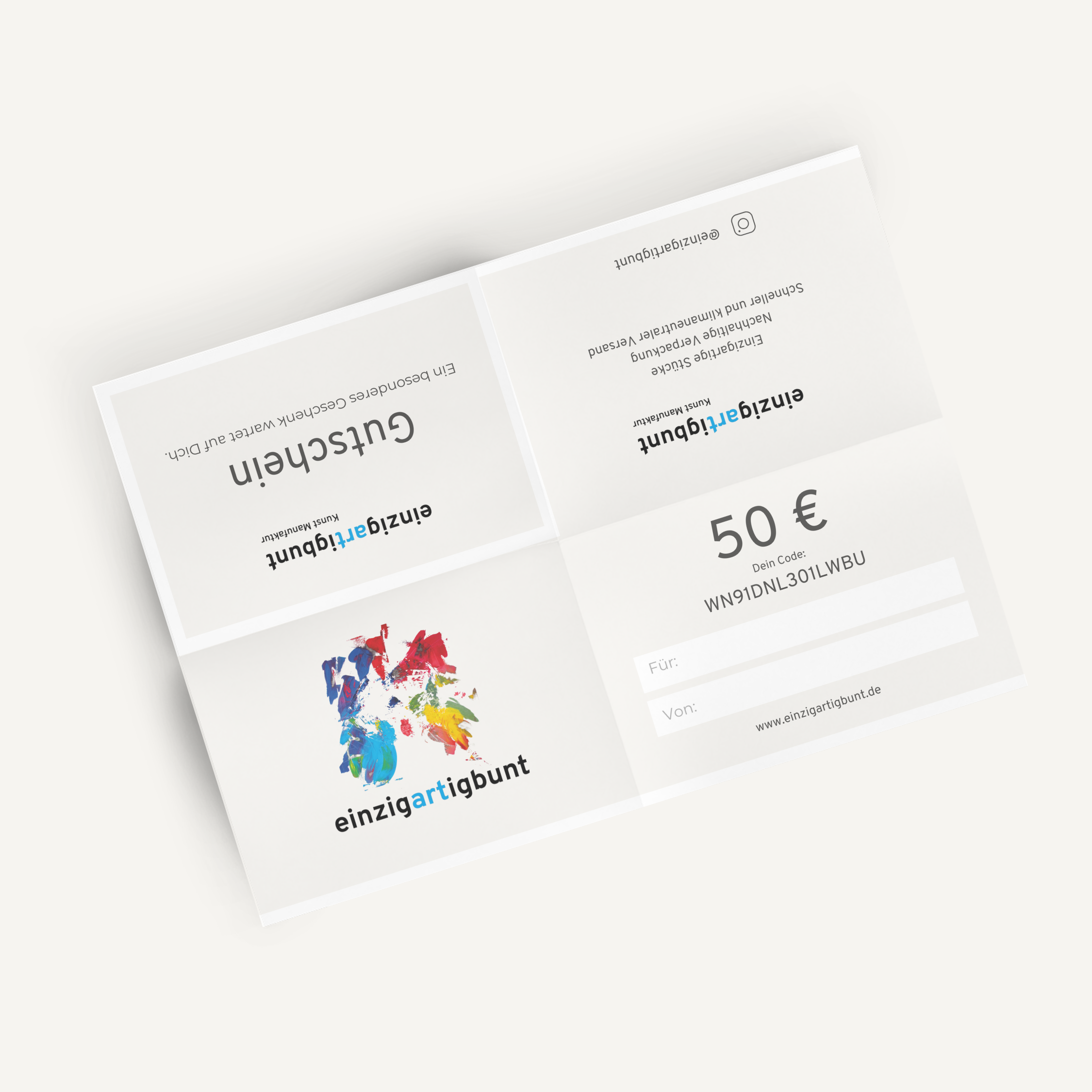 einzigartiger Gutschein zum Verschenken Wert 50.-€