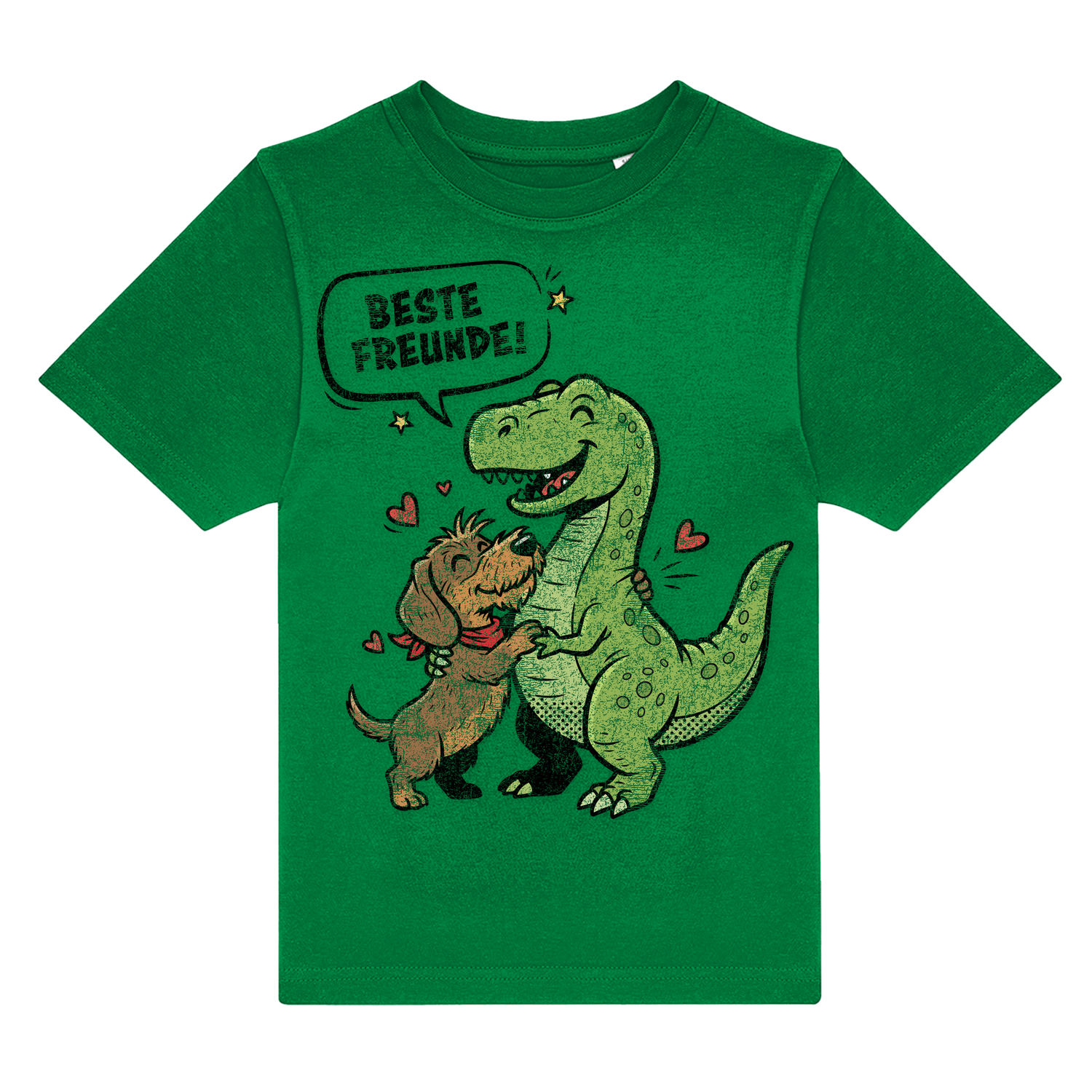 Grünes Kinder-T-Shirt mit Dackel und Dino Motiv, &