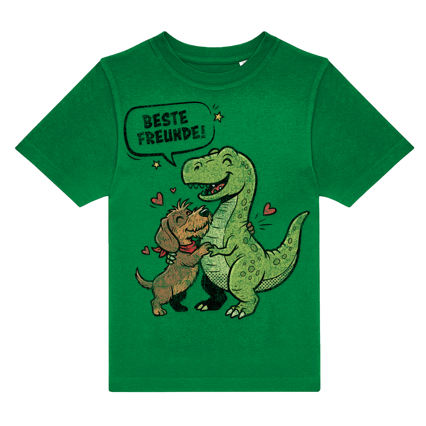 Grünes Kinder-T-Shirt mit Dackel und Dino Motiv, &