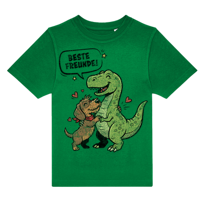 Grünes Kinder-T-Shirt mit Dackel und Dino Motiv, &