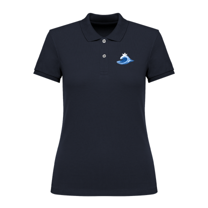 Dunkelblaues Polo mit blauer Welle und Krone, nachhaltig – einzigartigbunt