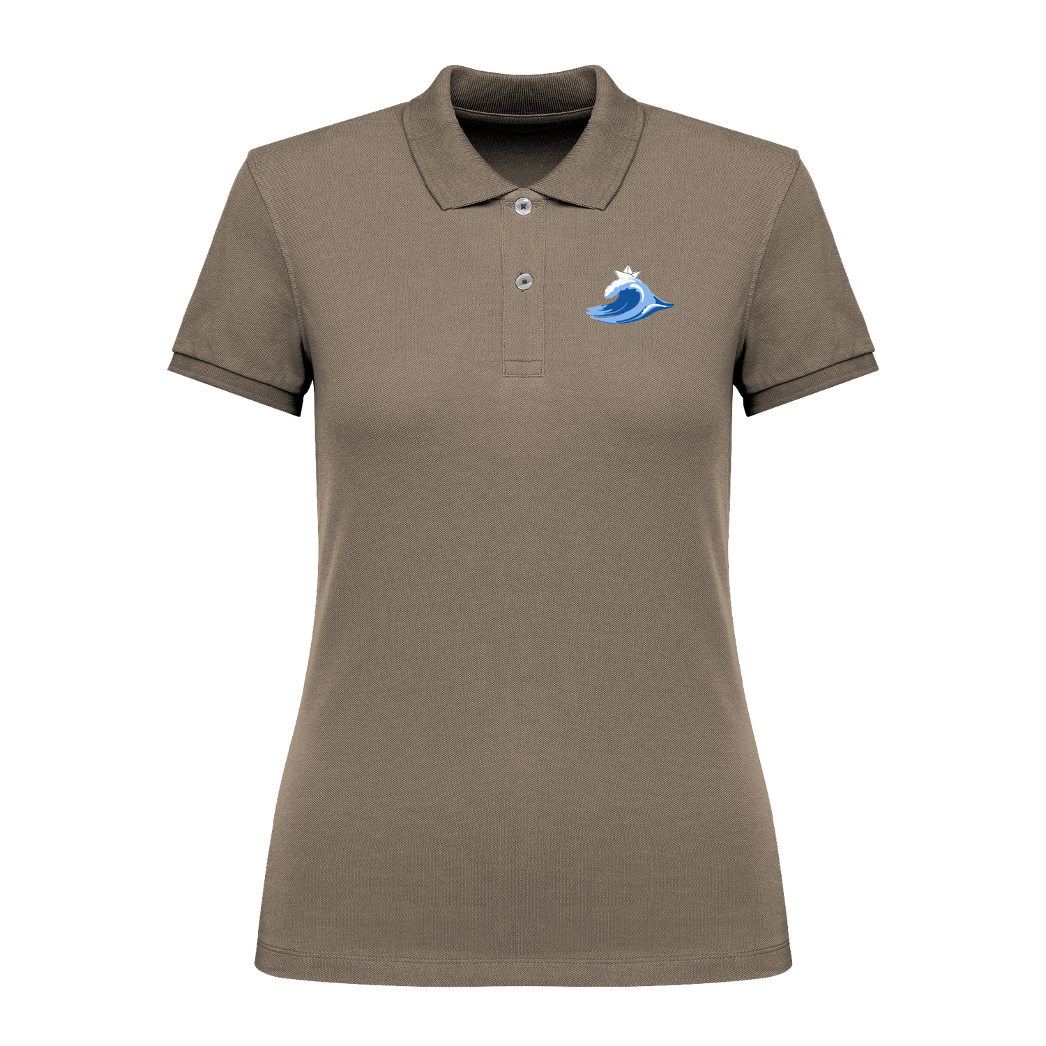 Braunes Polo-Shirt mit blauer Welle und Segelboot-Motiv, nachhaltig – einzigartigbunt