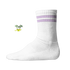 Weiße, gerippte Tennis Socke mit einem sommerlichen Palmen- und Strand-Druckmotiv auf der Schaftseite. Lilac Stripes