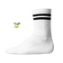 Weiße, gerippte Tennis Socke mit einem sommerlichen Palmen- und Strand-Druckmotiv auf der Schaftseite. Black Stripes