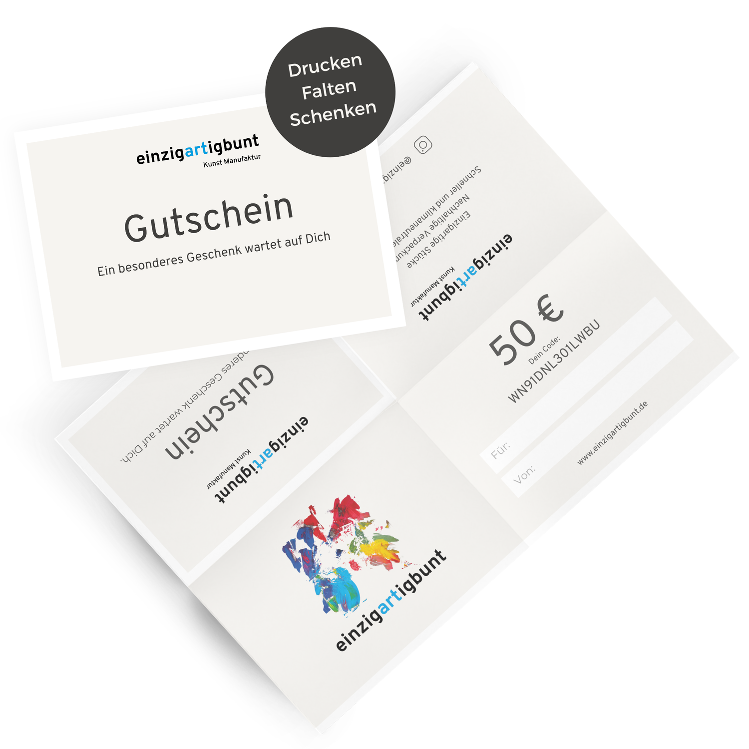 einzigartiger Gutschein zum Verschenken Wert 50.-€