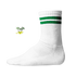 Weiße, gerippte Tennis Socke mit einem sommerlichen Palmen- und Strand-Druckmotiv auf der Schaftseite. Green Stripes