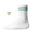 Weiße, gerippte Tennis Socke mit einem sommerlichen Palmen- und Strand-Druckmotiv auf der Schaftseite. Mint Stripes
