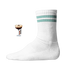 Weiße Tennis Socke mit einem gestickten Espresso Martini Glas und Text auf der Schaftseite. Mint Stripes