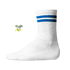 Weiße, gerippte Tennis Socke mit einem sommerlichen Palmen- und Strand-Druckmotiv auf der Schaftseite. Blue Stripes