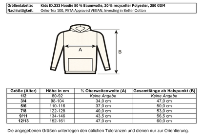 Größentabelle vom Kinder Hoodie ID.333 von einzigartigbunt