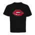 Schwarzes T-Shirt mit roten Lippen-Motiv, nachhaltig & fair – einzigartigbunt
