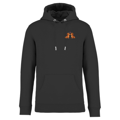 Schwarzer Hoodie mit niedlichen Dackel-Motiven und Herz, nachhaltig – einzigartigbunt