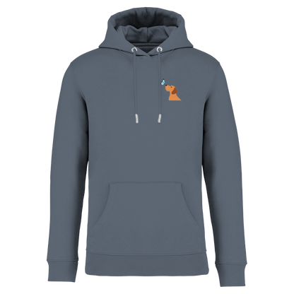 Grauer Hoodie mit Dackel-Motiv und Schmetterling, nachhaltig – einzigartigbunt