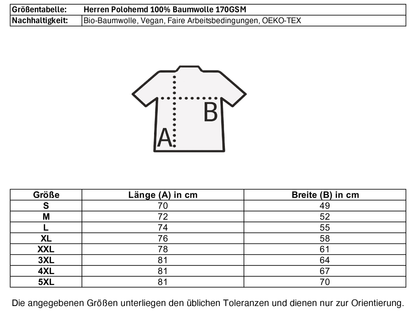 Größentabelle Herren Poloshirt 100% Bio-Baumwolle, fair &amp; vegan – einzigartigbunt