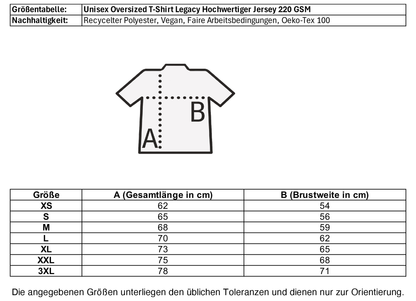 Größentabelle für Unisex Oversized T-Shirt aus nachhaltigem Jersey – einzigartigbunt