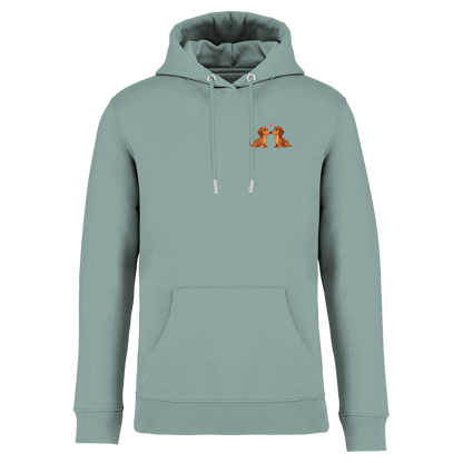Mintgrüner Hoodie mit niedlichen Dackel-Motiven und Herz, nachhaltig – einzigartigbunt
