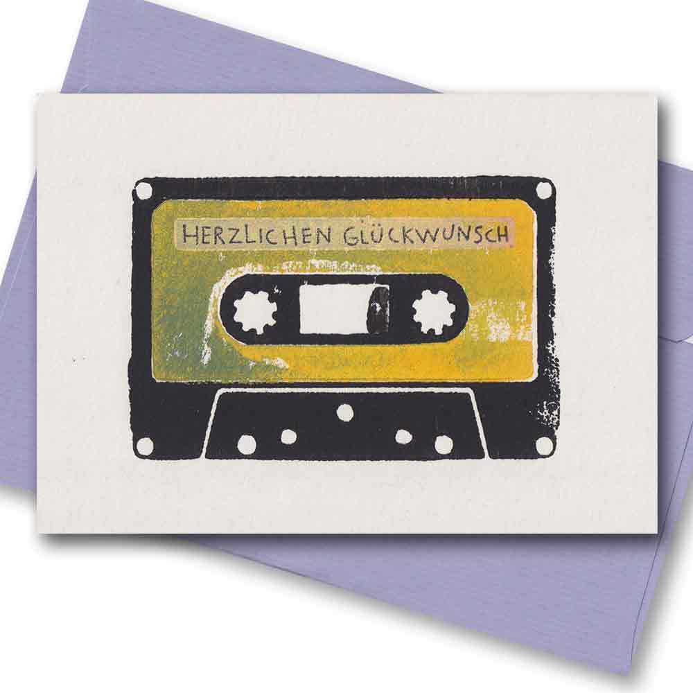 Handgedruckte Postkarte I Kassette Herzlichen Glückwunsch