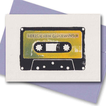 Handgedruckte Postkarte I Kassette Herzlichen Glückwunsch
