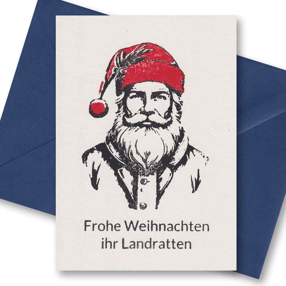 Handgedruckte Postkarte I Frohe Weihnachten ihr Landratten