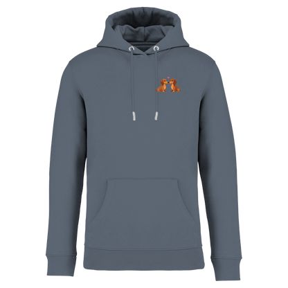 Grauer Hoodie mit niedlichen Dackel-Motiven und Herz, nachhaltig – einzigartigbunt