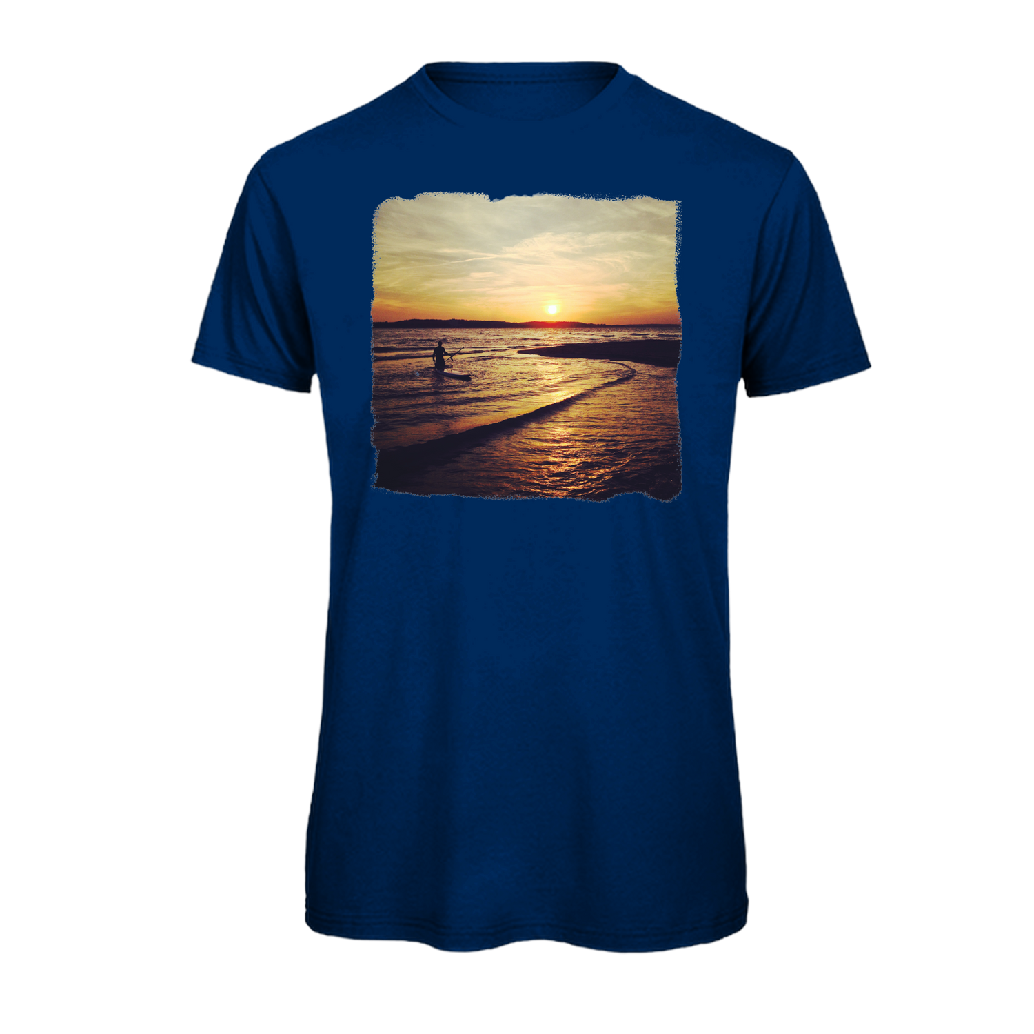 Blau mit Sonnenuntergang &amp; SUP-Motiv, nachhaltig – einzigartigbunt