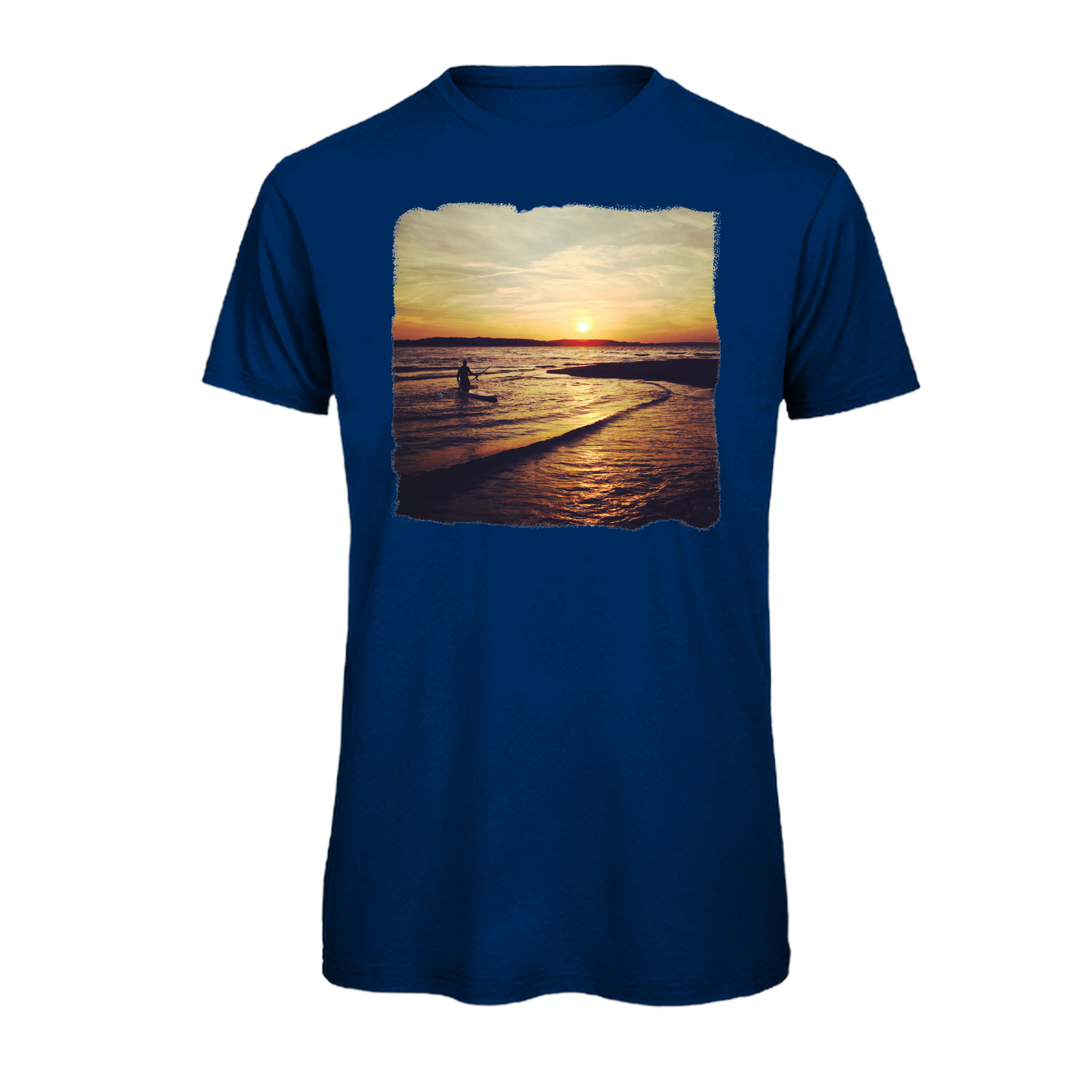Blau mit Sonnenuntergang &amp; SUP-Motiv, nachhaltig – einzigartigbunt