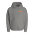Extra schwerer schwarzer Hoodie aus Bio-Baumwolle mit kleinem, frechem Print aus Kirschen und Bananen auf der linken Brustseite.