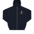 Nachhaltige Zip Hoodie Jacke in Grau mit Dackel-Motiv und Kamera auf der Brust, Oversized-Schnitt.