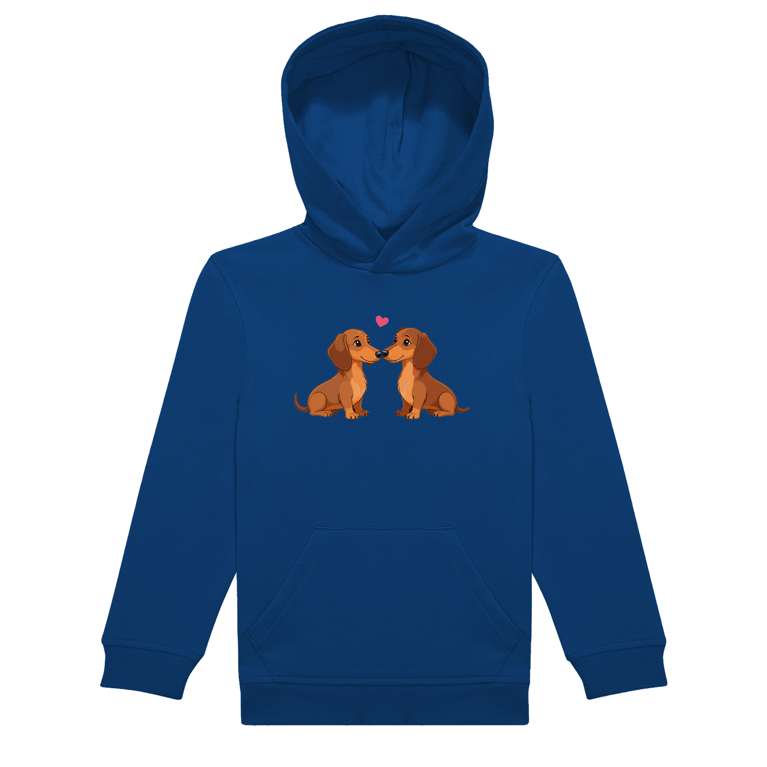 Kinder Hoodie Blau in nachhaltiger Qualität mit Dackel Motiv.
