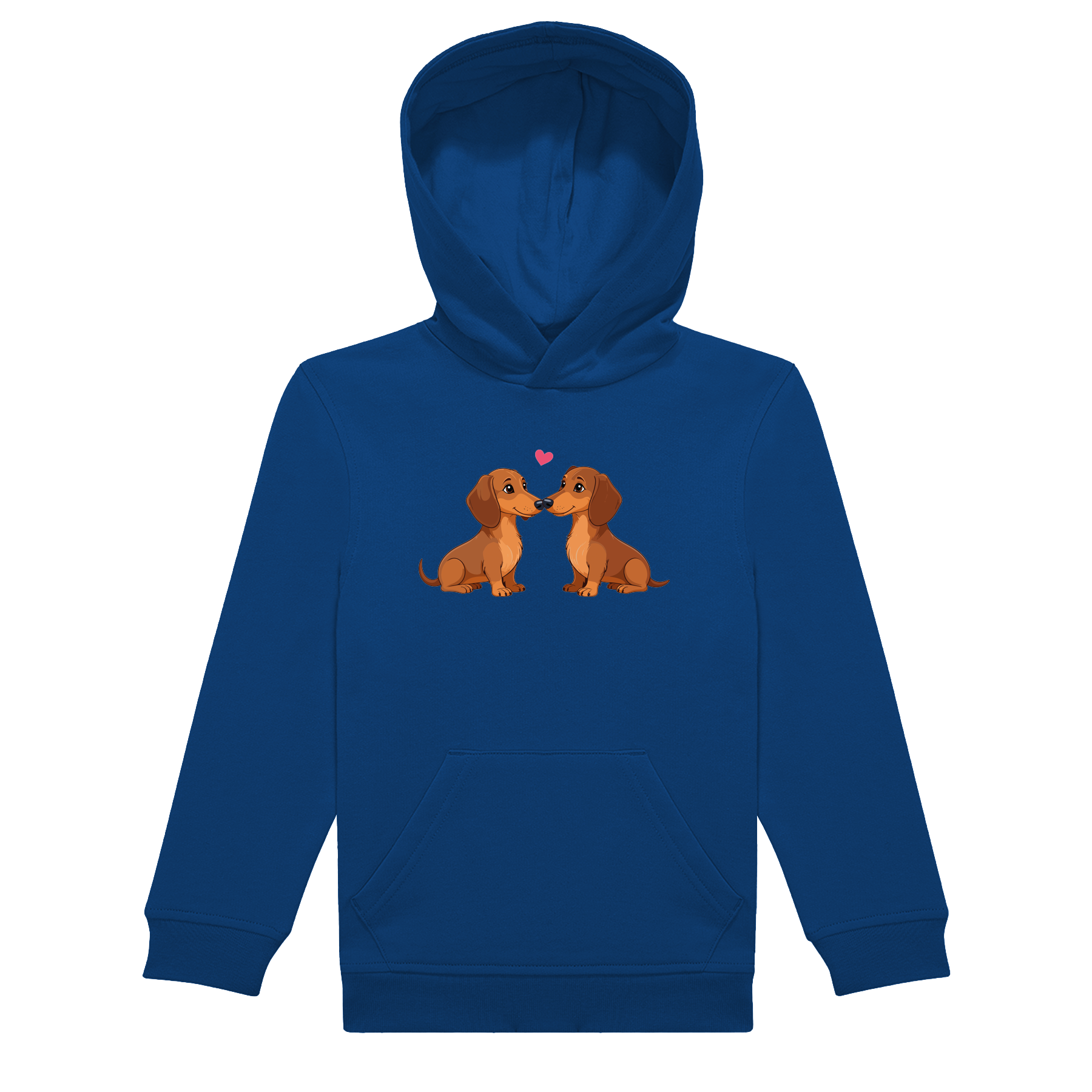 Kinder Hoodie Blau in nachhaltiger Qualität mit Dackel Motiv.