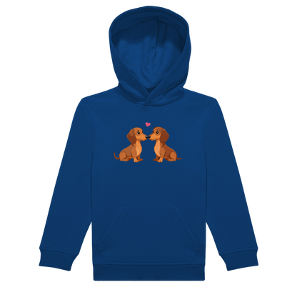 Kinder Hoodie Blau in nachhaltiger Qualität mit Dackel Motiv.