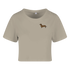 Beige Crop Top mit Dackel-Motiv im Leopardenmuster, nachhaltig – einzigartigbunt
