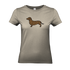 Sandfarbenes Damen T-Shirt mit Dackel-Motiv im modernen Leoparden-Muster auf der Brust.