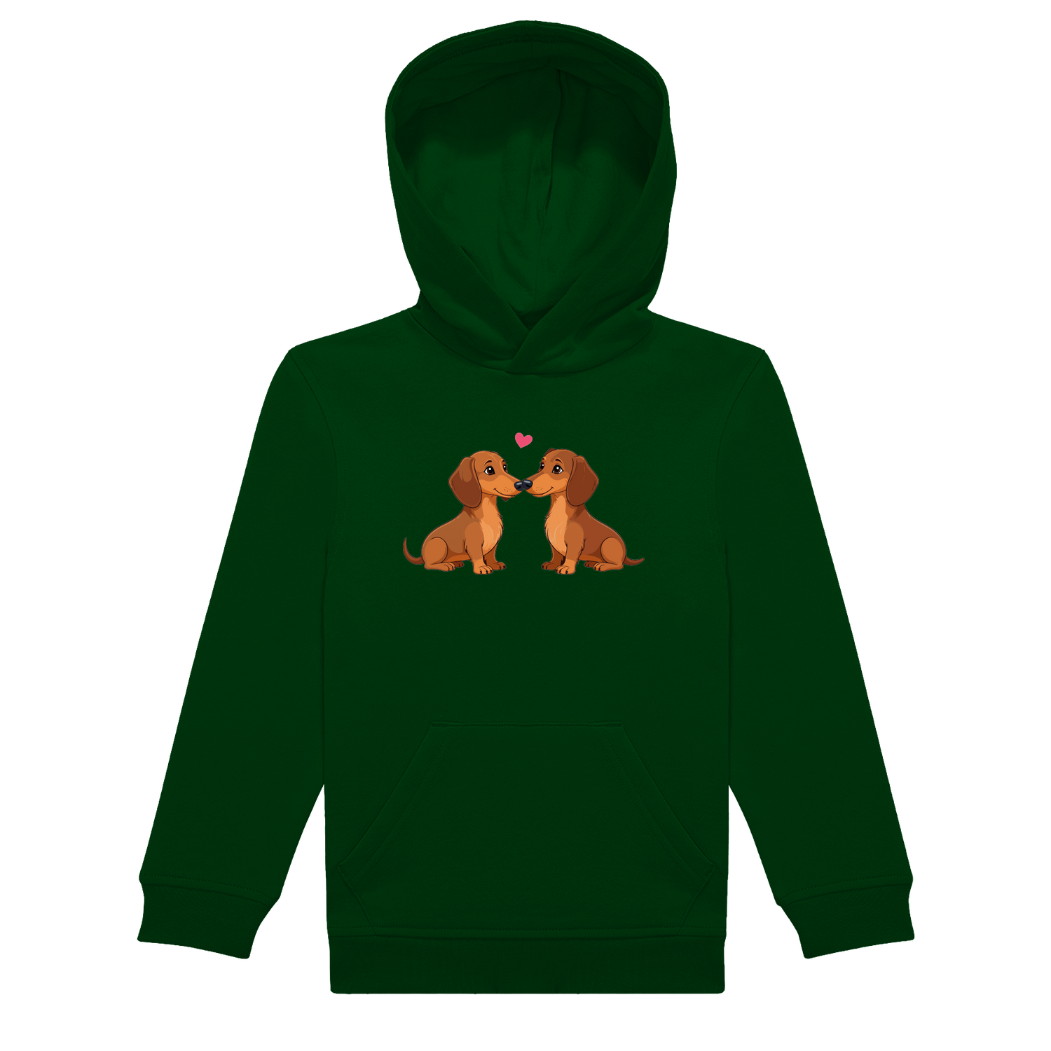 Kinder Hoodie Grün in nachhaltiger Qualität mit Dackel Motiv.