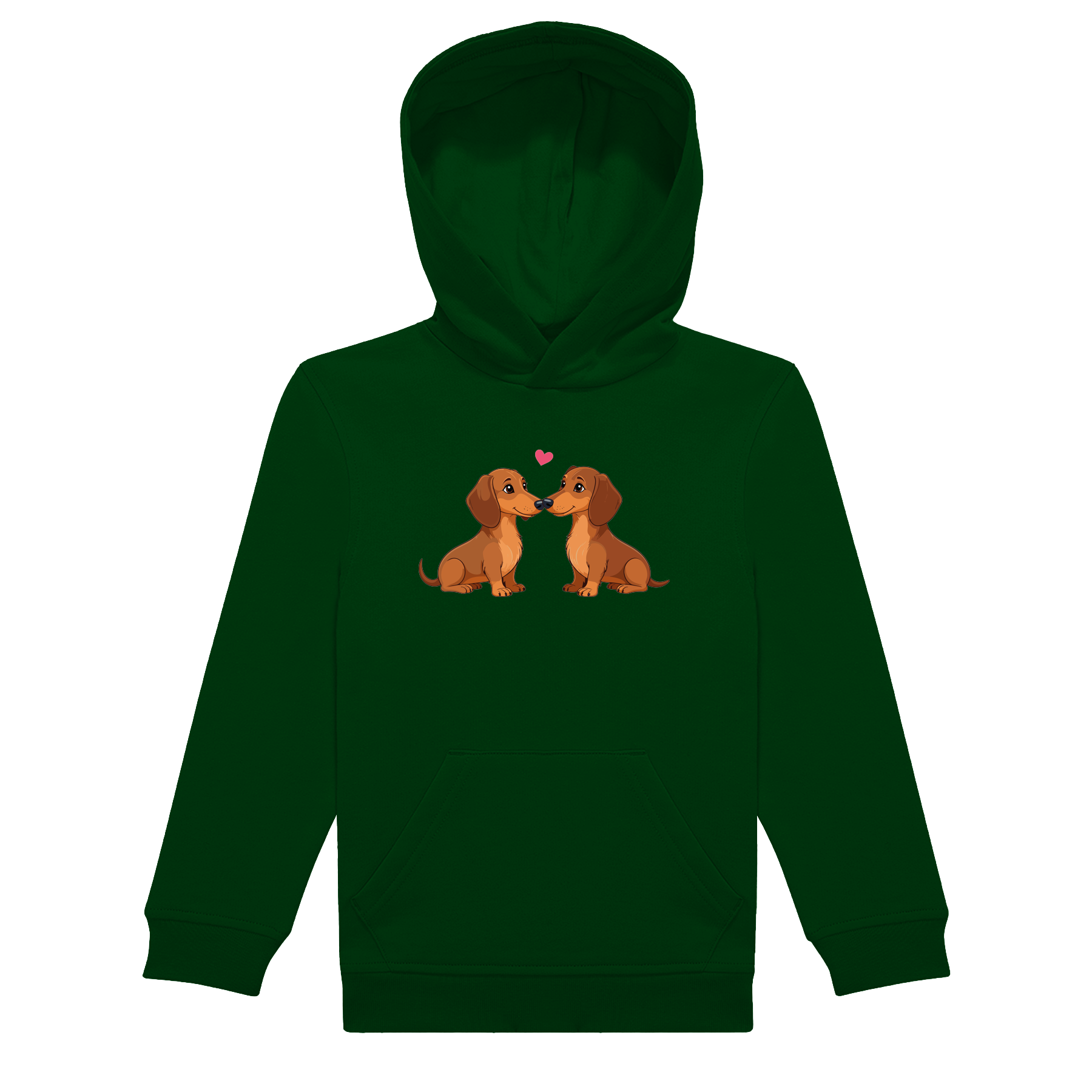 Kinder Hoodie Grün in nachhaltiger Qualität mit Dackel Motiv.