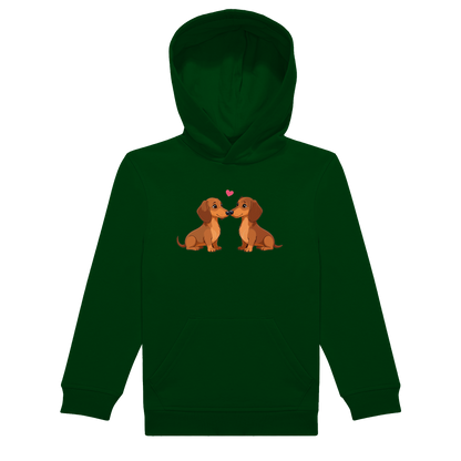 Kinder Hoodie Grün in nachhaltiger Qualität mit Dackel Motiv.