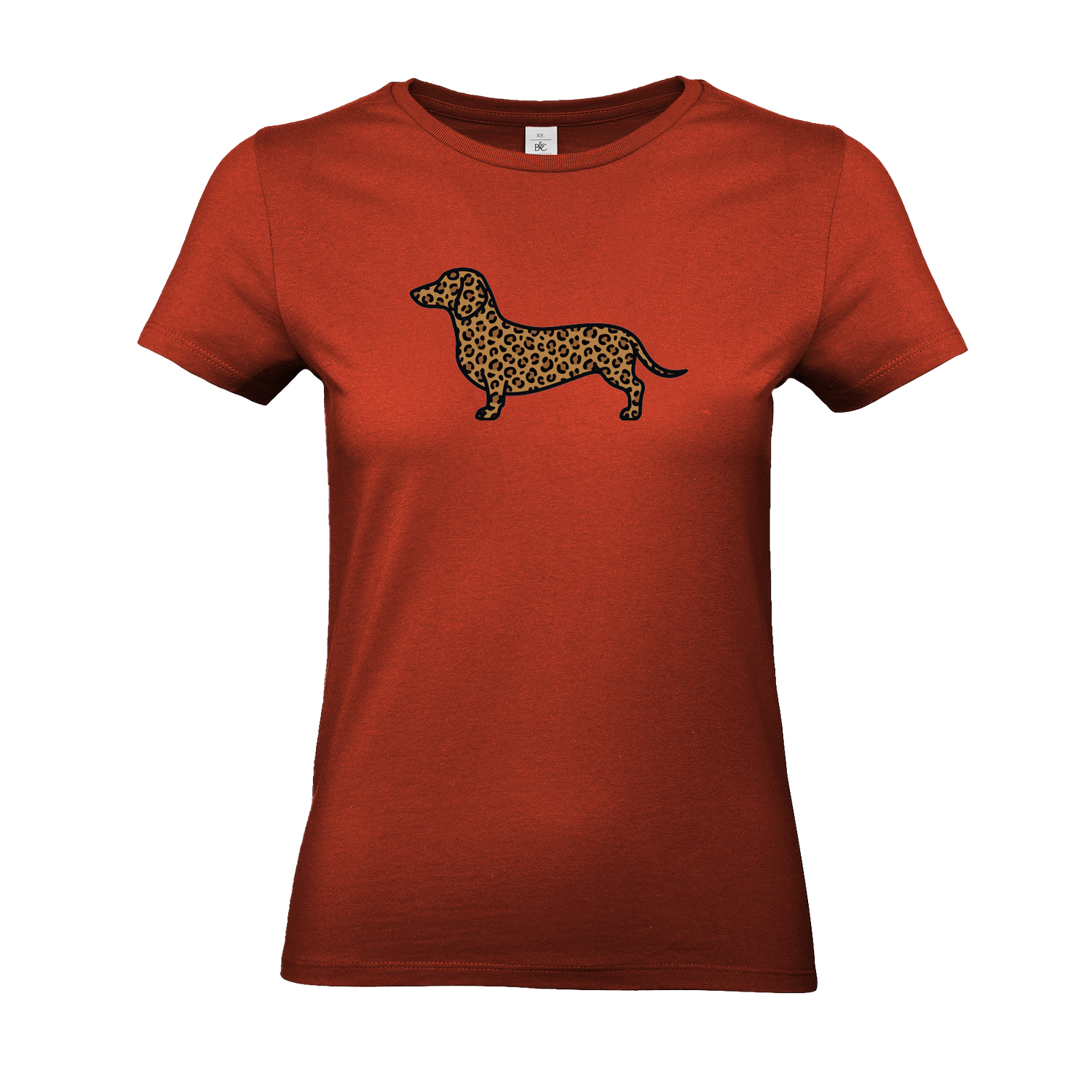 Damen T-Shirt mit Dackel-Motiv im modernen Leoparden-Muster.