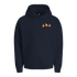 Extra schwerer Unisex Hoodie Blau in Bio-Qualität mit kleinem Kirschen und Bananen Print auf der linken Brust. 