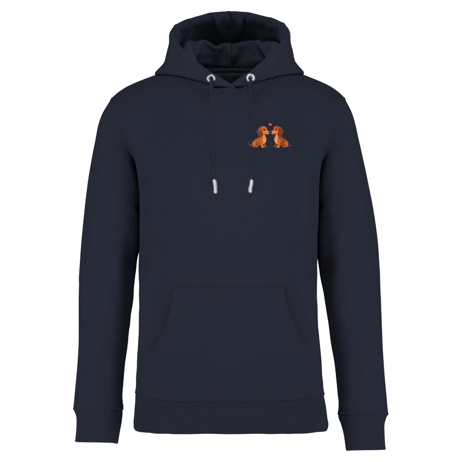 Dackel-Motiv mit Herz auf nachhaltigem Hoodie – einzigartigbunt