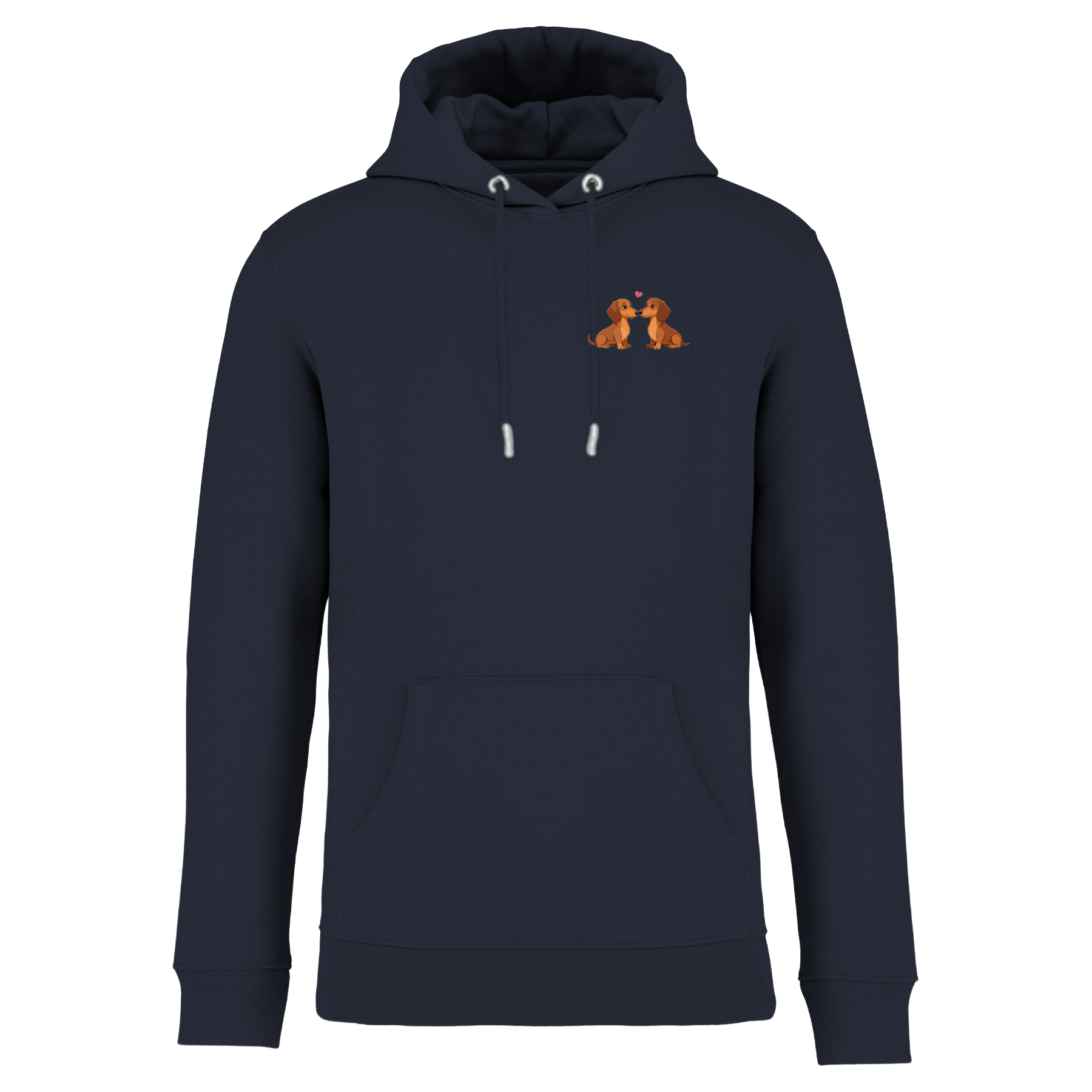 Dackel-Motiv mit Herz auf nachhaltigem Hoodie – einzigartigbunt