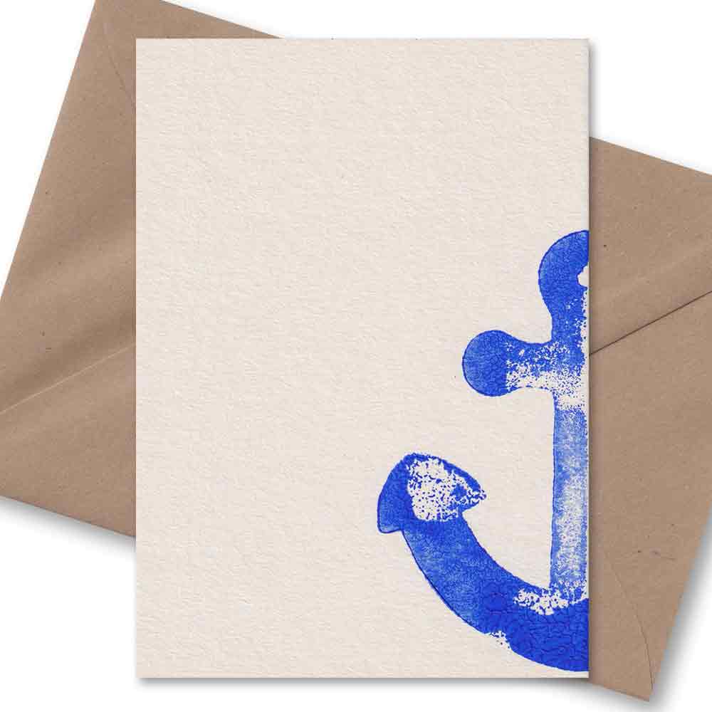 Handgedruckte Postkarte I Anker Blau