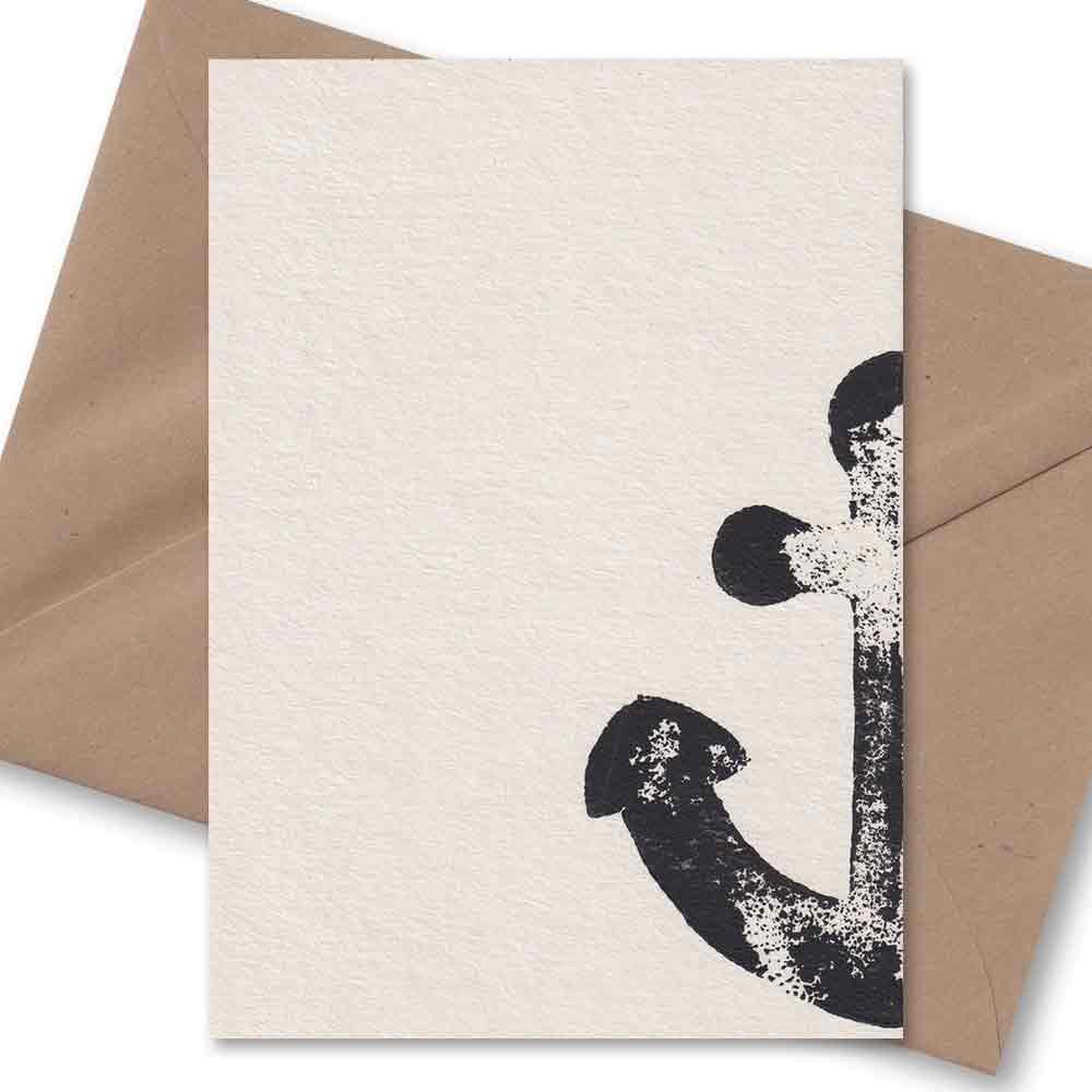 Handgedruckte Postkarte I Anker Schwarz
