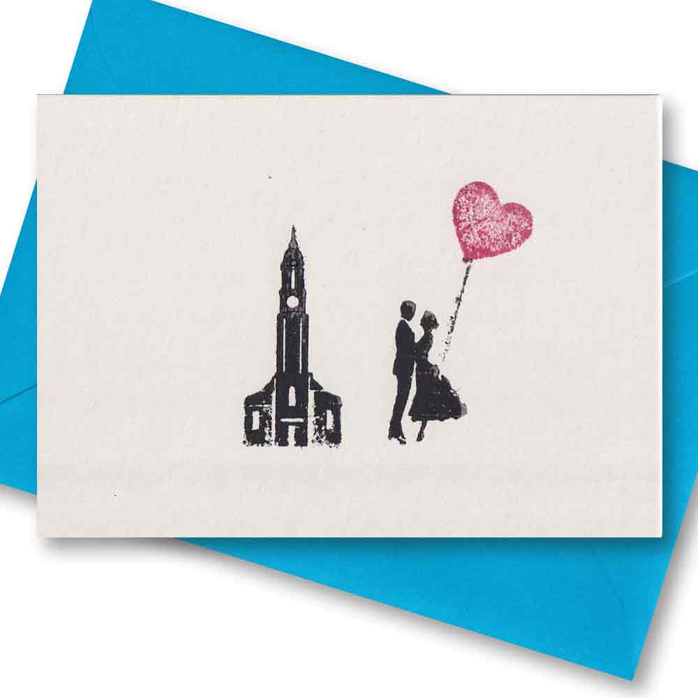 Handgedruckte Postkarte I Hochzeit Michel Herz