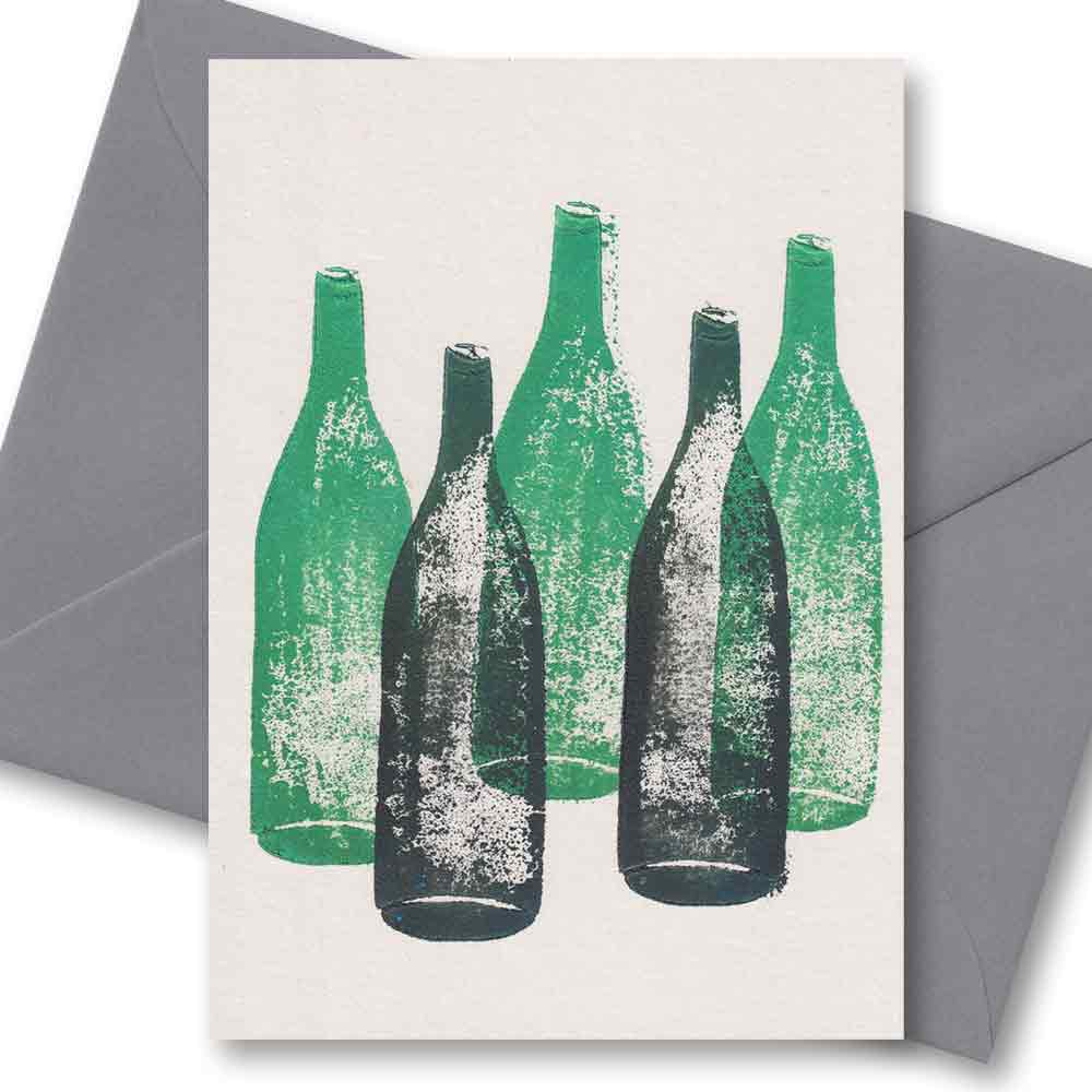 Handgedruckte Postkarte I Flaschen