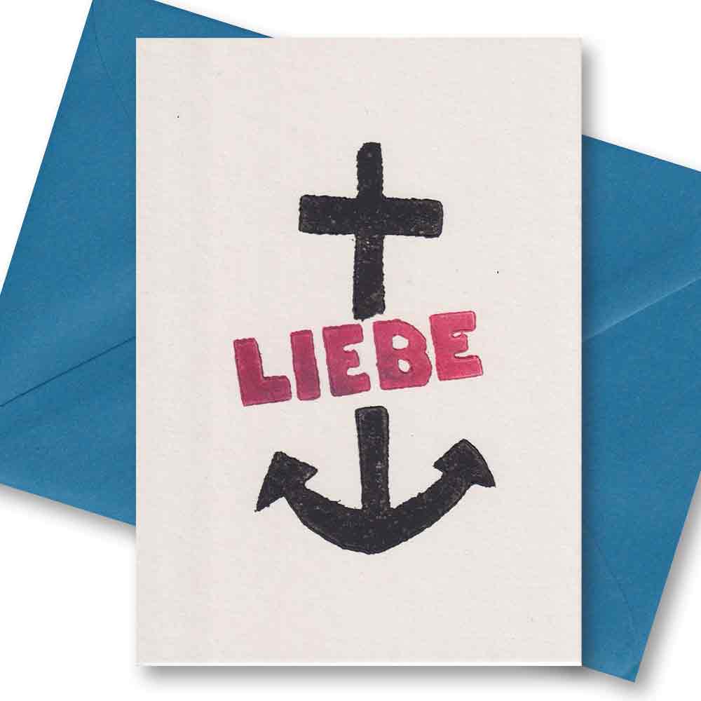 Handgedruckte Postkarte I Glaube Liebe Hoffnung